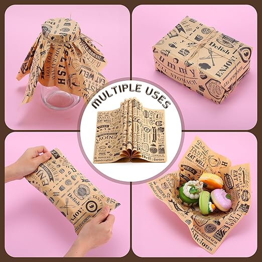 1000 Pcs 12 x 12 Inch Deli Wax Paper Sheets Grease Resistant Tray Basket Liners Newsprint Paper Water and Grease Proof Sandwich Wrapping Square Hot Dog Wrappers for Food Baking (Brown)