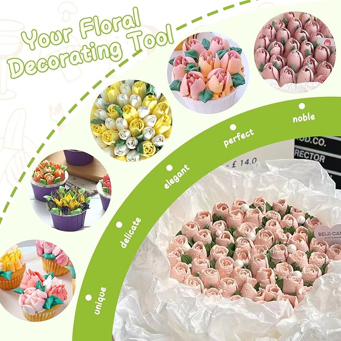 Suuker 27 Pieces Russian Piping Tips Set, Cake Decorating Tips Baking Supplies for Cupcake Cookies Birthday Party (12 Icing Tips 10 Pastry Baking Bags 2 Leaf Piping Tips 2 Couplers 1 Silicone Bag)