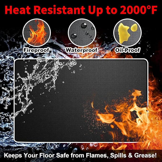 Under Grill Mats for Outdoor Grill – 60 x 40 Inch Fireproof Deck & Patio Protector, Heat Resistant BBQ Mat, Waterproof & Oil-Proof for Gas, Charcoal Grill, Smoker, Fire Pit