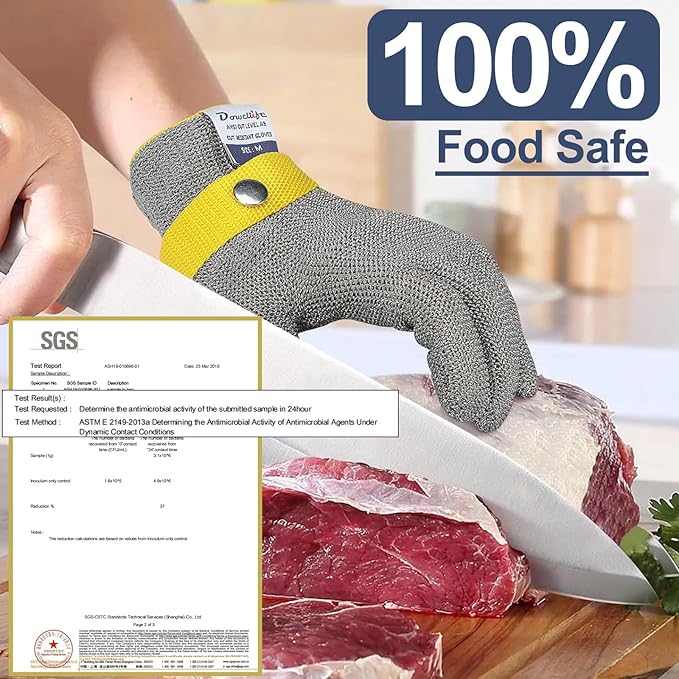 Dowellife ANSI A9 Cut Resistant Glove Food Grade, Stainless Steel Mesh Metal Knife Cutting Glove for Butcher Meat Cutting Oyster Shucking Kitchen Mandoline Chef Slicing Fish Fillet (Small-3 Pcs)