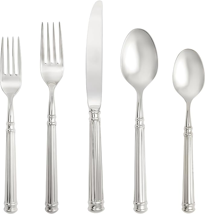 Fortessa Nyssa 18/10 Stainless Steel Hollow Handle Flatware 5 Piece Place Setting, Service for 1