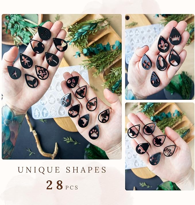 Keychain Resin Molds Silicone with Hole, 28pcs UV Resin Jewelry Mold, Epoxy Resin Molds for Keychain Pendant Jewelry Making Molds for Epoxy Resin Earring Mold, Earrings, Necklace