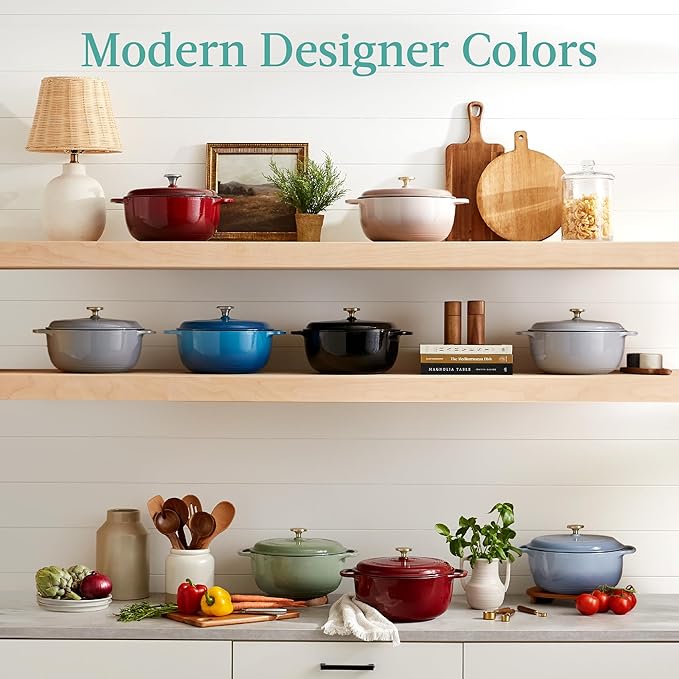 Best Choice Products 6 Quart Enamel Cast-Iron Round Dutch Oven, Family Style Heavy-Duty Pre-Seasoned Cookware for Home, Kitchen, Dining Room, Oven Safe w/Lid, Dual Handles - Black Licorice
