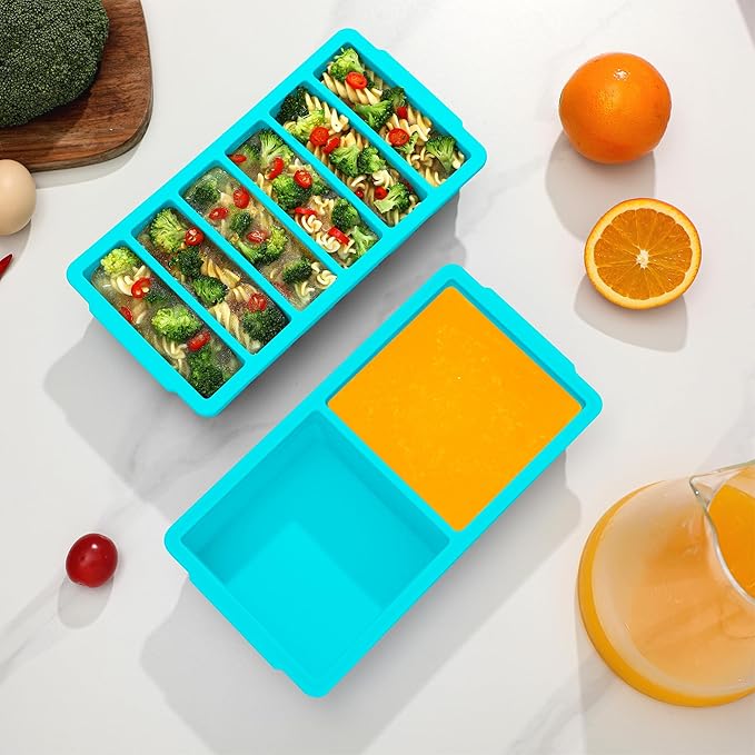 4-Pack Silicone Freezer Trays with Lid,2*【2 Large 2-Cup(500ml)&6 Small 1/2-Cup(125ml)】Soup Freezer Container Molds,Ice Cube Tray For Meal Prep&Freezing Soup,Stews,Sauces,Oven&Dishwasher-Safe
