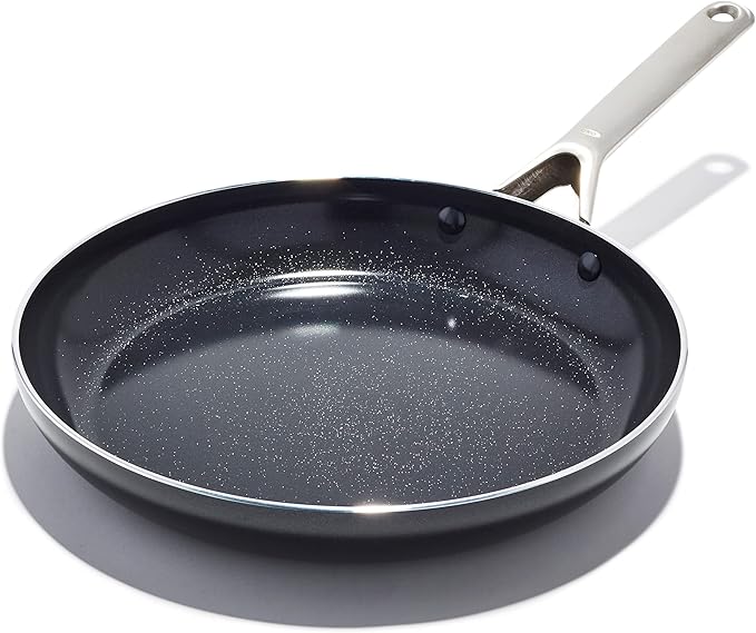 OXO Agility Series 12" Frying Pan Skillet, Ceramic Nonstick Cookware PFAS-Free, Induction Suitable, Quick Even Heating, Stainless Steel Handle, Chip-Free Rims, Dishwasher and Oven Safe, Black
