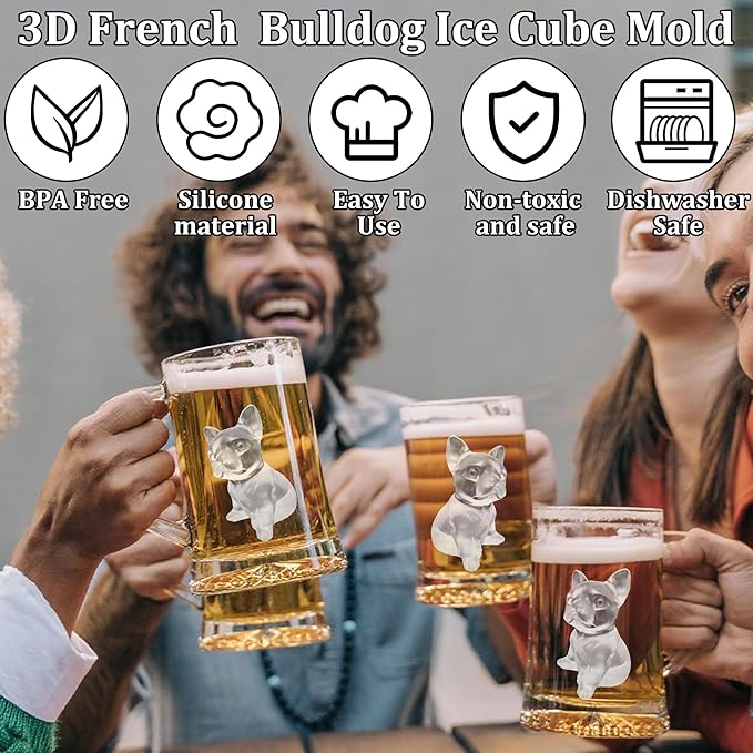 3D French Bulldog Ice Cube Molds, Fun Animal Shape Ice Cube Tray Silicone for Whiskey, Cocktail, Juice, Drink Decoration Cute Dog Gifts for Bulldog Lover, 2 Pack Resin Molds
