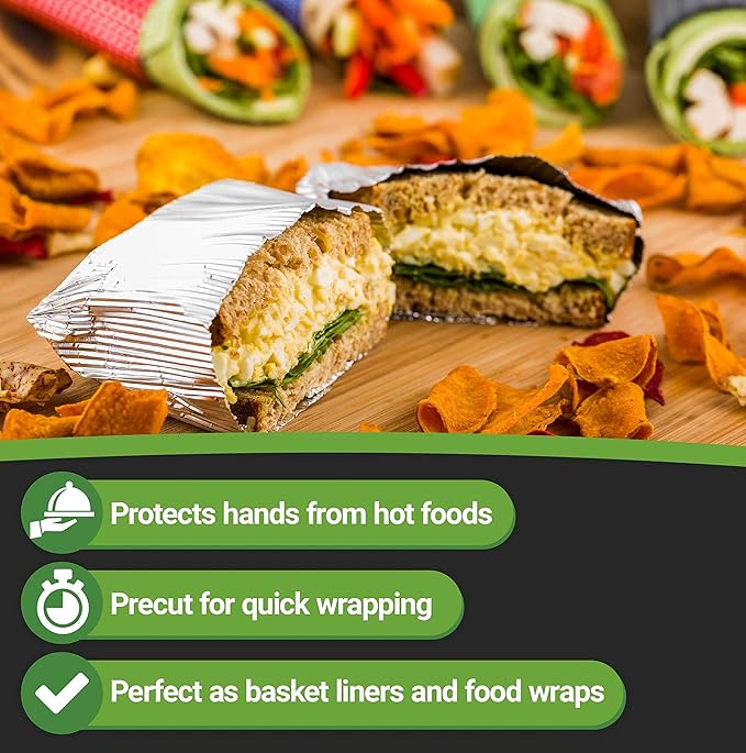 Restaurantware 12" x 12" Rippled Aluminum Foil Food Wrap and Fry Basket Liner: Perfect for Restaurant Take Out Bakeries and Food Trucks - Silver Foil Sandwich Wraps - 500-CT