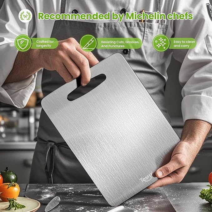 New Titanium Cutting Board - 100% Pure Titanium Cutting Boards For Kitche,Easy to clean, Double-sided food-grade Cutting Board For Meats, Fruits And Vegetables (13 * 9)