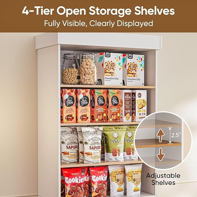 70.8" Tall Farmhouse Kitchen Pantry Cabinet, Modular Storage Cabinet with 6-Tier Adjustable Shelves, White, Wooden Hutch for Living Room, Kitchen, Set of 3