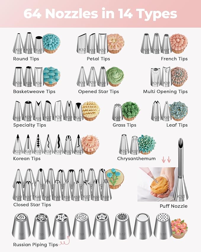 Kootek 158 Pcs Cake Decorating Kit with Cake Turntable, 64 Piping Tips Set, 50+2 Pastry Bags, Frosting Spatulas, Leveler, Scrapers, Fondant Molds, and More Baking Supplies Decorating Tools