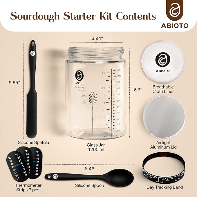 Sourdough Bread Baking Supplies and Starter Kit - Ultimate Bread Making and Sourdough Starter Kit with Proofing Baskets, Sourdough Jar, Bread Lame, Scrapers, and Danish Whisk