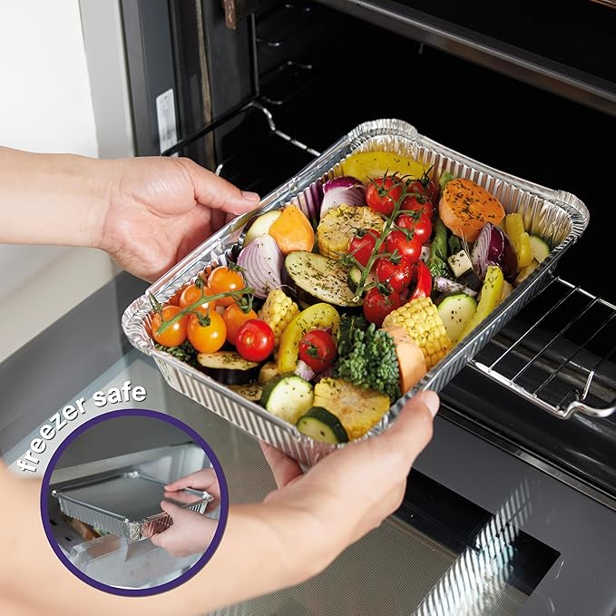 MATANA 8x12 Aluminum Pans Foil Trays (25 Pack) Cooking, Roasting, Baking, Cakes, Bread, Chafer, Crawfish, Lasagna Trays, Party