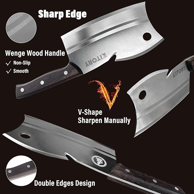 Kitory 7" Meat Cleaver, Chinese Chefs Knife with Wenge wood Handle, Butcher Knife Bone Cutter, Multi-Purpose Dual Edges Heavy Duty Kitchen Chopper, 2025 Kitchen Gadget Gift