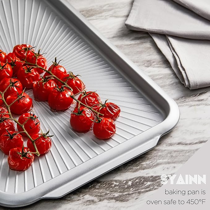 SYAINN Non-stick Ceramic Baking Sheet Set, 3 Pieces- Aluminum Steel Cookie Sheets for Baking-Includes Half/Quarter/Jelly Roll Pans-Warp Resistant, Toxic, PTFE & PFOA Free-Red