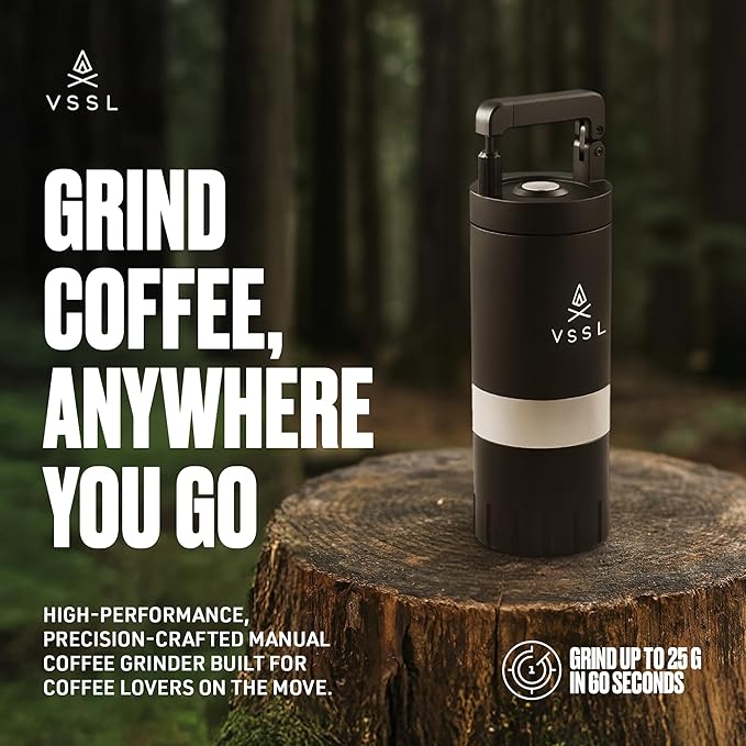 VSSL Java G25 Coffee Manual Coffee Grinder, Up To 25 Gram Capacity, Stainless Steel Conical Burr, Black