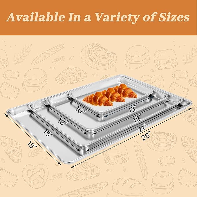 6 Pack Full Size Baking Sheet Pans, Aluminum Commercial Cookie Sheets Non-Stick, 26"x18"