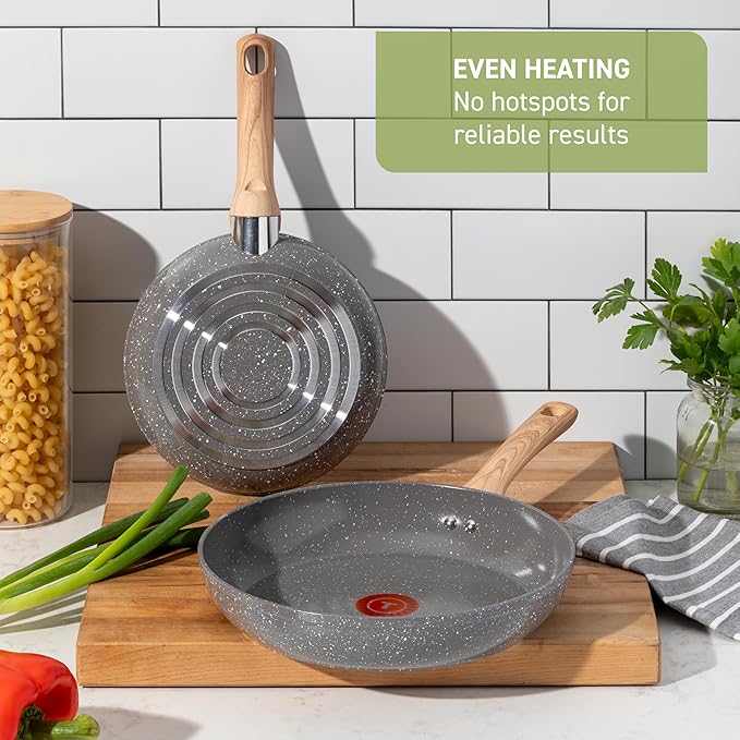 T-fal Revive Ceramic Cookware Sets, Pots and Pans Set Nonstick, (12 pieces), Ceramic Non stick Coated, Frying Pan, Oven Safe Up To 350°F, Grey Granite