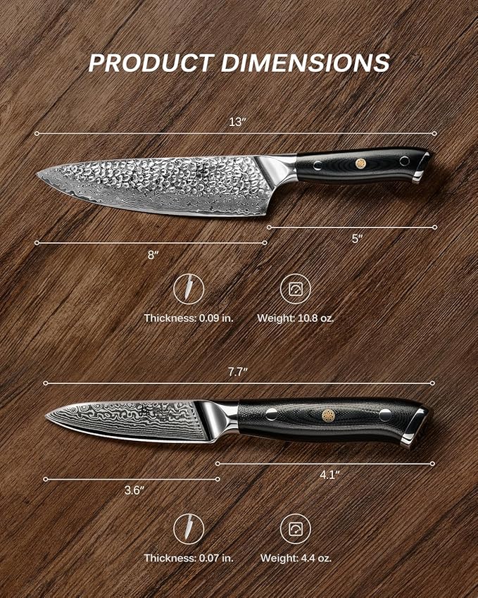 KYOKU Knife Set, 2pc Japanese Kitchen Knife Set for Cooking, 8" Chef 3.6" Paring Knife with Sheath Gift Box, Professional Sharp Damascus Stainless Steel Knives for Meat Vegetable Fruit