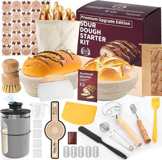 Personalized Sourdough Starter Kit with Personalized Sourdough Starter Jar, Round and Oval Banneton Bread Proofing Basket Set, Sourdough Baking Tools, Bread Making Supplies Gift for Bakers all