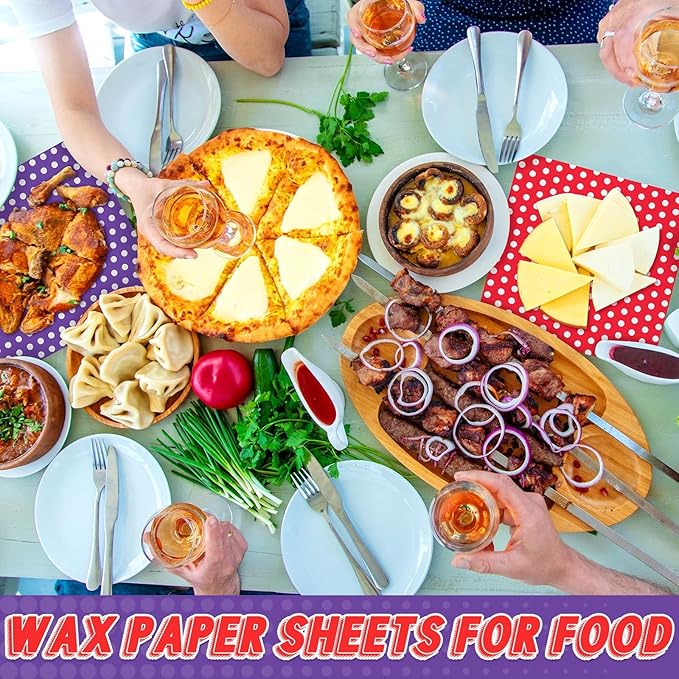 Fulmoon 300 Sheets Waxed Deli Paper Sheets for Food 12 x 12 Inch Polka Dot Dry Wax Paper Greaseproof Food Basket Liners Sandwich Wraps for Wrapping Bread Baking BBQ Picnic Party (Multicolor)