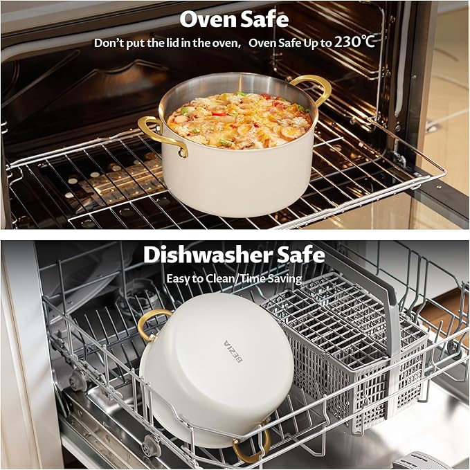 BEZIA 6 QT Stainless Steel Stockpot with Lid, Casserole with Lid, Soup Pot with Sturdy Handle, Even Heat Distribution, Induction Cooking Pot for All Stoves, Ideal for Soups & Stews