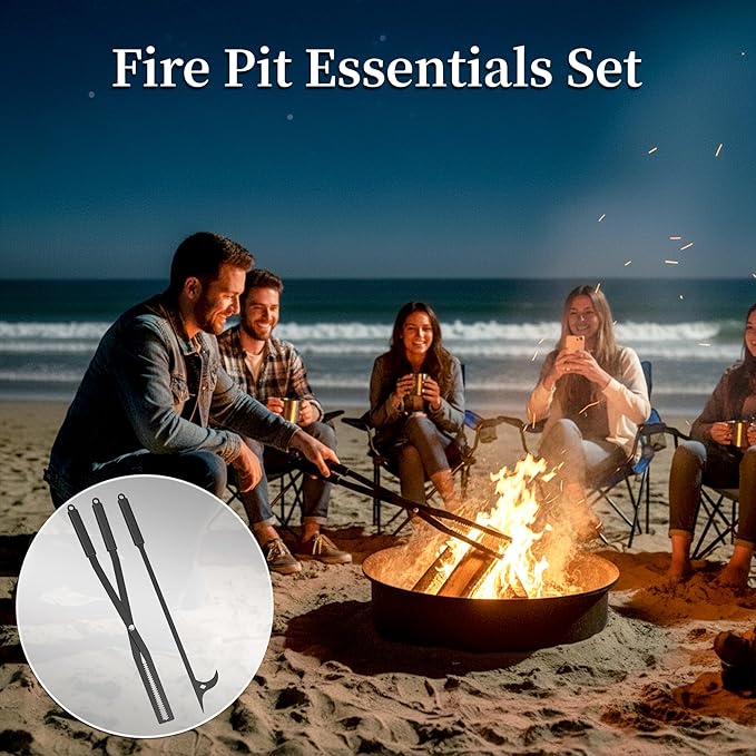 Heavy Duty Fire Tongs Firewood Grabber Tool with Scissor Shape Serrated for Campfire, Bonfire, Fire Pit Log Claw Tongs - Black