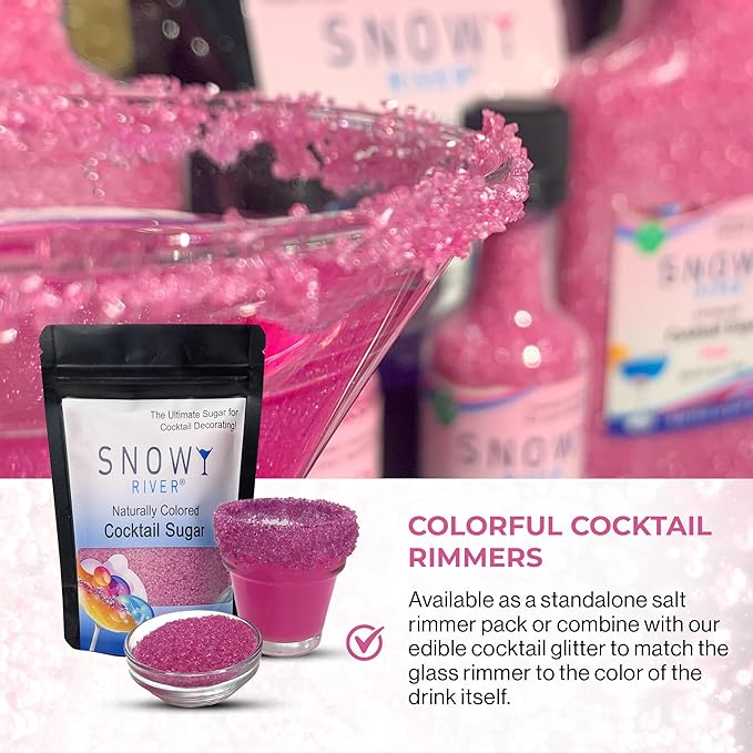 Snowy River Pink, Cocktail & Margarita Sugar Rimmer - Vibrant Color Glass Rimming Sugar with Medium Crystal Texture - 4oz