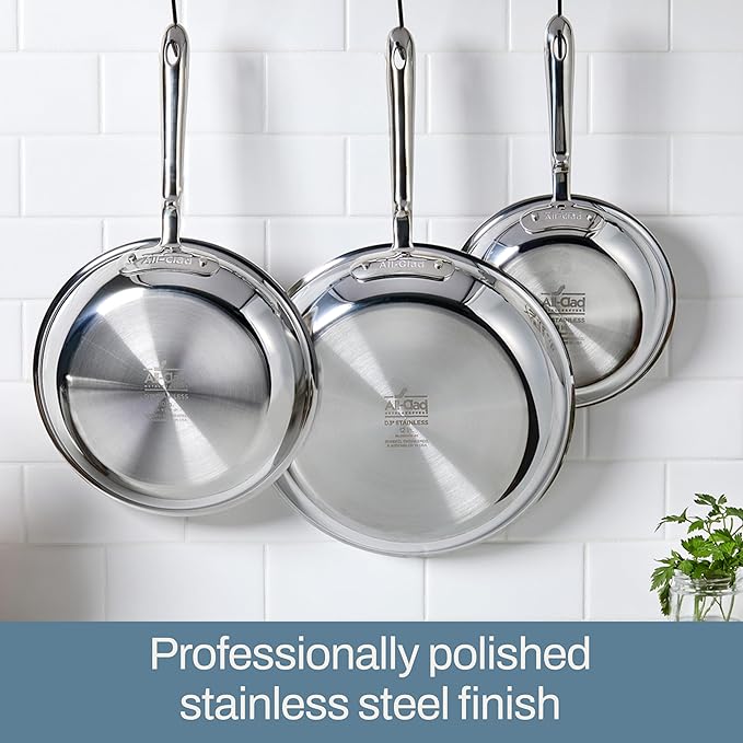 All-Clad D3 Stainless Steel Cookware Set - 10-Piece Pots and Pans Set, Induction, Oven Broiler Safe 600F - Includes Frying Pans, Saucepan, Sauté-Pan, Stockpot, Professional Cookware - Stainless Steel