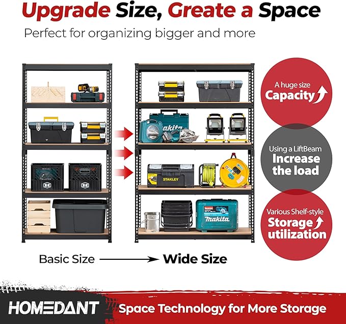 HOMEDANT 5 Tier Laminated Boltless Heavy Duty Garage Storage Adjustable Wide Size Metal Shelving Unit Utility Rack Shelves Organization Multipurpose Shelf Shed Warehouse 47.7"W x 24.1"D x 71.3"H 4Pack