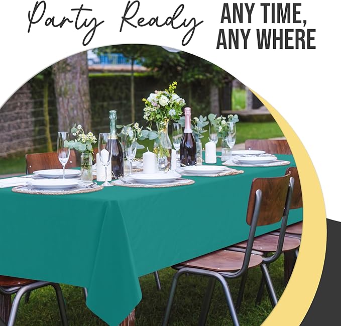 Exquisite 66% Thicker Premium Plastic Table Cloth Rectangle Table Cover 0.5 Mil 6 Pack Teal Table Cloth 54 Inch x 108 Inch Disposable Tablecloth Won't Tear Easily Like Cheap Thin Brands