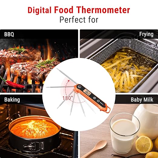 ThermoPro Digital Instant Read Meat Thermometer for Grilling Waterproof Kitchen Food Thermometer with Calibration & Backlight Smoker Oil Fry Candy Thermometer with Temperature Indicators