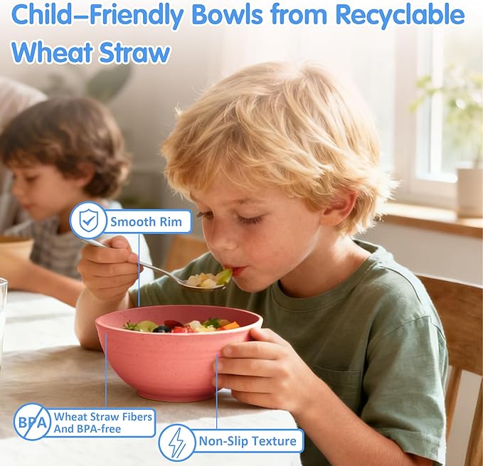 Quatish 16 PCS Unbreakable Cereal Bowls,Dishwasher & Microwave Safe Wheat Straw Bowls, Easy-to-Clean Lightweight Snack & Soup Bowl,Multi-Color Portable for Picnics Plastic Bowls Set, Multi