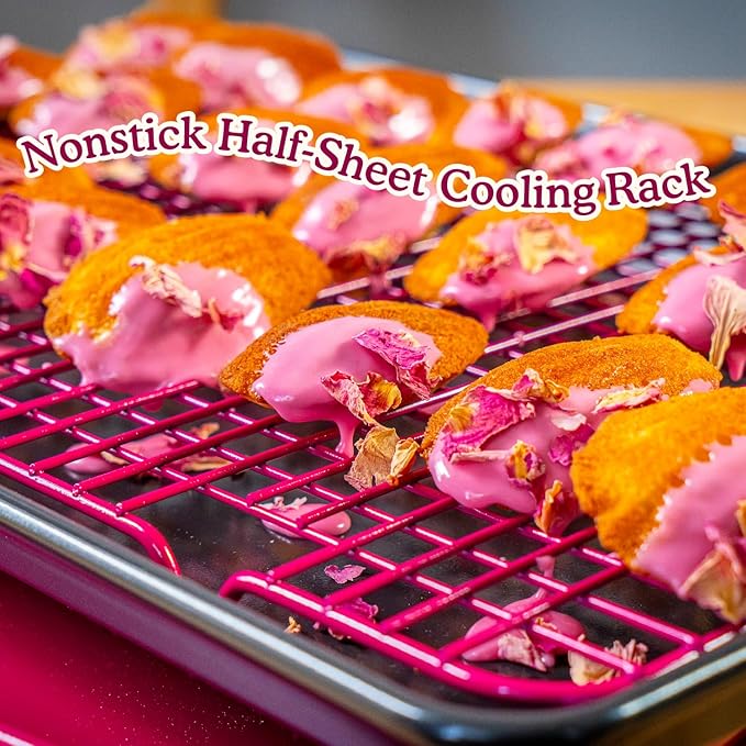 Great Jones Big Chill Wire Cooling Rack (Raspberry) – 16.9" × 11.4" Heavy-Weight Aluminized Steel,Nonstick Baking Rack – Oven Safe 450 °F, Bacon & Cookie Cooling Rack – Fits Half Sheet Pans