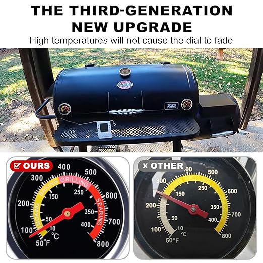 BBQ Thermometer 2-3/8" Oversized Dial, 50-800°F Smoker Thermometer Weatherproof with Easy Read Numbers - Grill Temp Gauge for Charcoal Grill & Meat Smoking Kit Includes Mounting Hardware