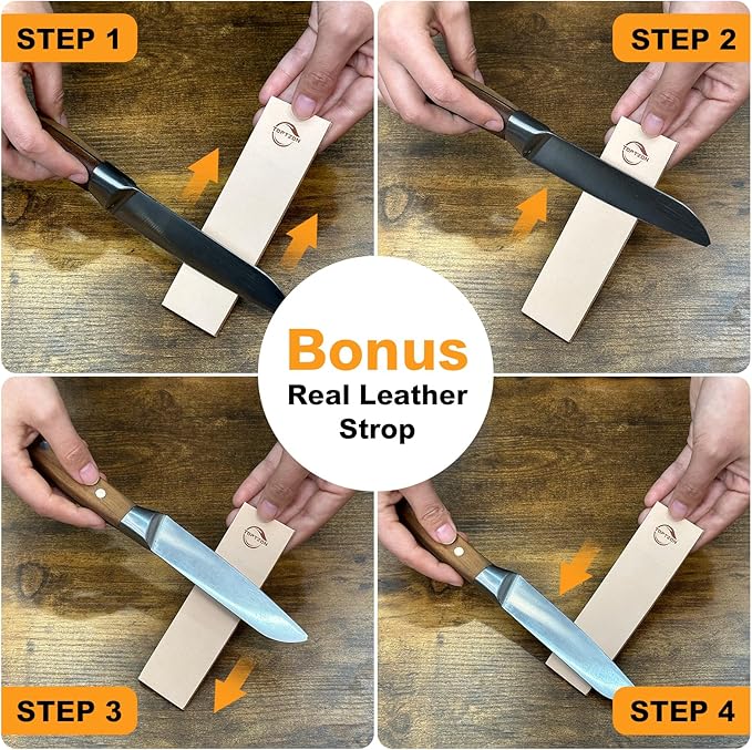 Toptzon Diamond Brown Rolling Knife Sharpener – Roller Knife Sharpener Kit with 15 & 20 Degree Magnetic Angle Stand & Leather Strop Paddle Kit - Easy Sharpening for Kitchen Knife (Modern Brown)