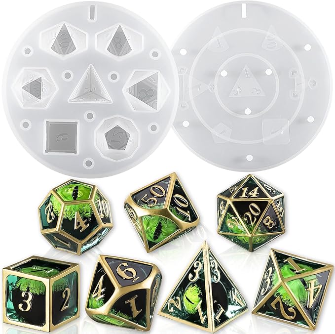 LET'S RESIN Upgraded Large DND Silicone Molds for Resin with 7 Cavities, Polyhedral Stereoscopic Game Epoxy Resin Molds for DIY Dice Making, Table Board Game