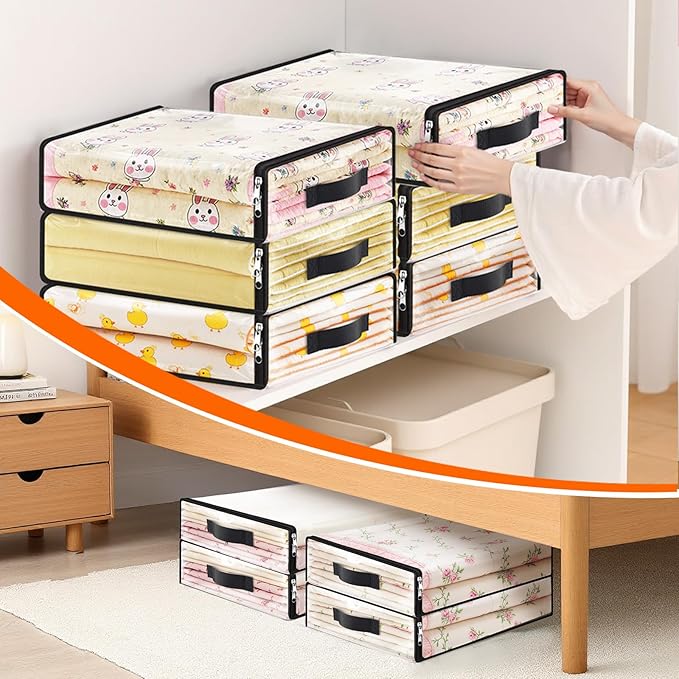 SpaceWhisper 4 Pack Clear Storage Bags, Plastic Blanket Storage Bags with Zipper and Handle, Moving Bags for Comforter, Bedding & Clothes, Closet Organizer and Under Bed Storage (15.7x13.8x3.9 Inch)