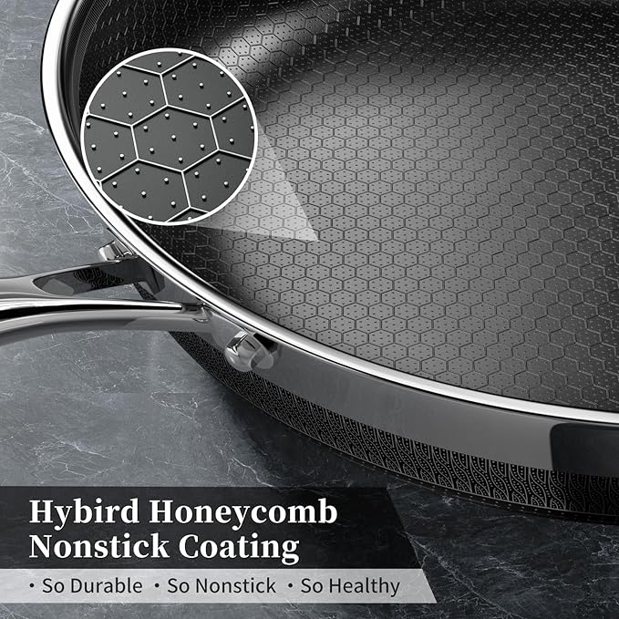 Innerwell Nonstick Frying Pans 9.5 Inch Hybrid Tri-Ply Stainless Steel Frying Pans Titanium Ceramic Nonstick Cooking Pan,PFAS/PFOA/PTFE Free,Compatible with All Cooktops