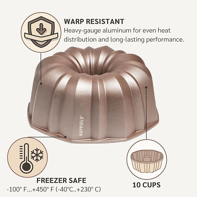 HAPPIELS INARA 10 Cup Fluted Tube Cake Pan Nonstick, PFOA Free Fluted Cake Pan for Baking, Pound Cake Mold for Oven, Cake Molds And Cake Pans, Tube Mold, Pound Tin