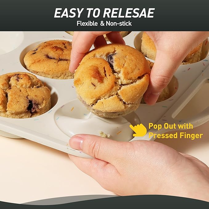 2 Packs 6 Cups Silicone Muffin Pan with Metal Reinforced Frame Jumbo Size Cupcake Pan Tray Egg Bites Silicone Circle Cookie Molds Muffin Tin Tart Pans Large Big Baking Sheet Set for Breakfast