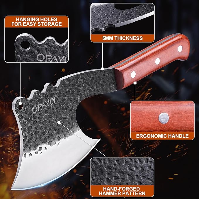 Meat Bone Cleaver Knife Heavy Duty Bone Choppe for Meat Cutting Hand Forged Butcher Axes with Cover cleavers High Carbon meat cleaver for Kitchen Outdoor Camping BBQ gifts for men