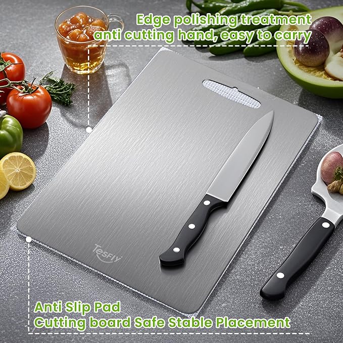 2 Pack Titanium Cutting Board-100% Pure Titanium Cutting Boards For Kitche,Easy to clean, Double-sided food-grade Cutting Board For Meats, Fruits And Vegetables (X-Large)