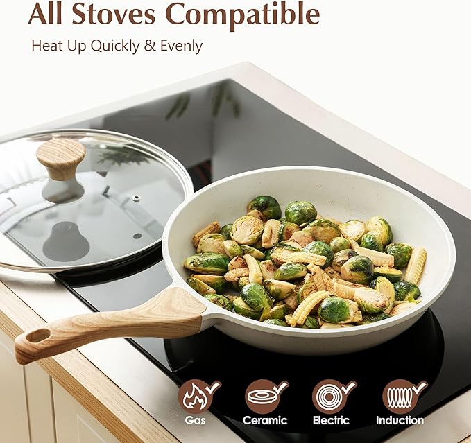 SENSARTE Nonstick Ceramic Frying Pan Skillet with Lid, 12.5 Inch Omelet Pan, Healthy Non Toxic Chefs Pan, Induction Compatible Egg Pan with Heat Resistant Handle, Free of Intentionally Added PFAS/PTFE