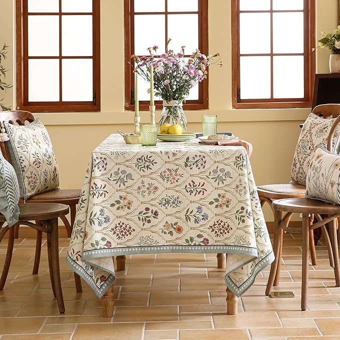 ISAENNE Designer Linen Long Rectangle Tablecloth,Western Colorful Floral Indoor Table Cloth,Wrinkle Resistant Decor Tablecloths for Dining Thanksgiving Kitchen Christmas,63"*94"-Serenity B