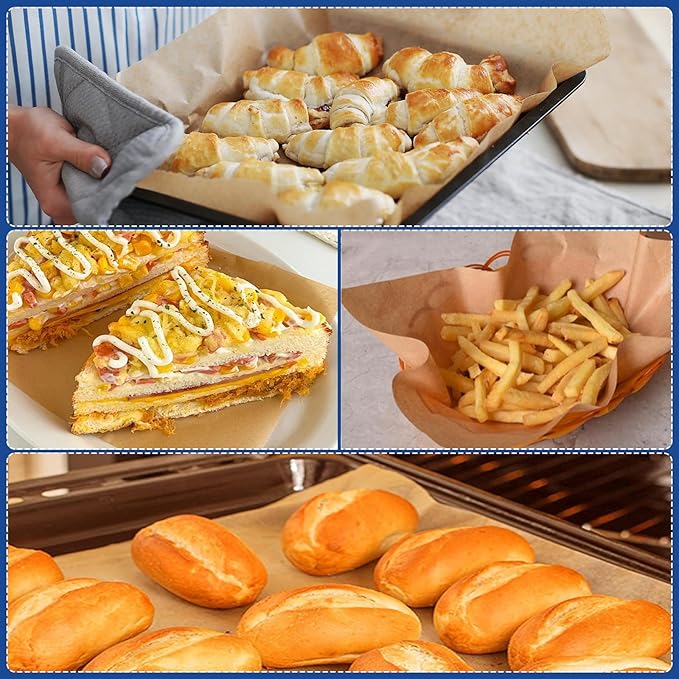 Parchment Paper Sheets for Baking 12-16 IN Precut Non-Stick Parchment Paper Unbleached Baking Sheet Paper for Air Fryer,Baking,Sandwich,Grilling,Steaming,Suitable For Bread Cake Cookies 300p