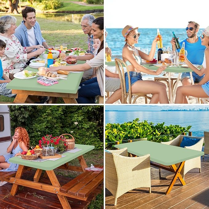 homing Rectangle Table Cloth Cover, Waterproof Polyester Elastic Fitted Tablecloth, Fits for 8 Foot Folding Tables, Washable Table Protector for Picnic, Camping, Outdoor (Green, 30" x 96")