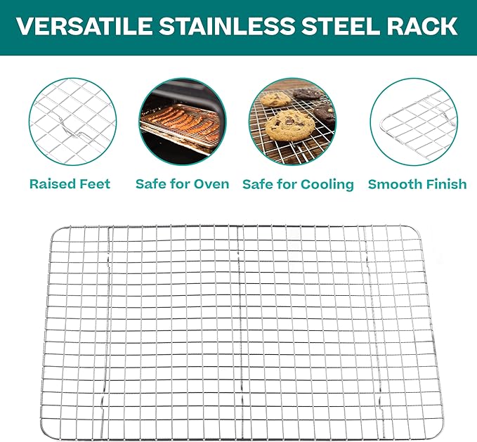 Baking Sheet with Rack Baker's Secret Pure Aluminum Non Toxic PTFE, PFAS, PFOA, BPA Free Baking Pans Set, 100% Recycled, 3pcs Bakeware Set Baking Pans Cookie Sheets 18"