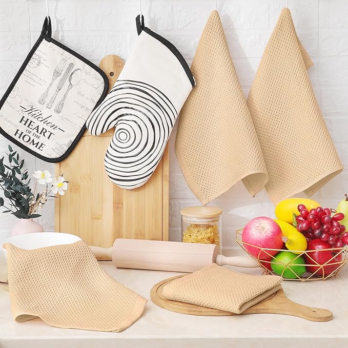 Homaxy 100% Cotton Waffle Weave Kitchen Dish Cloths, Ultra Soft Absorbent Quick Drying Dish Towels, 12 x 12 Inches, 12-Pack, Apricot