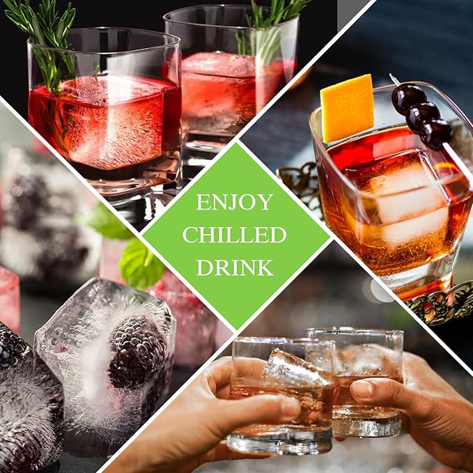 Large Ice Cube Tray for Whiskey: 2inch Big Silicone Ice Trays with Lid for Whisky - 3Pack Old Fashioned Ice Cube Trays for Cocktail - Huge Square Cubed Bourbon Ice Cube Maker