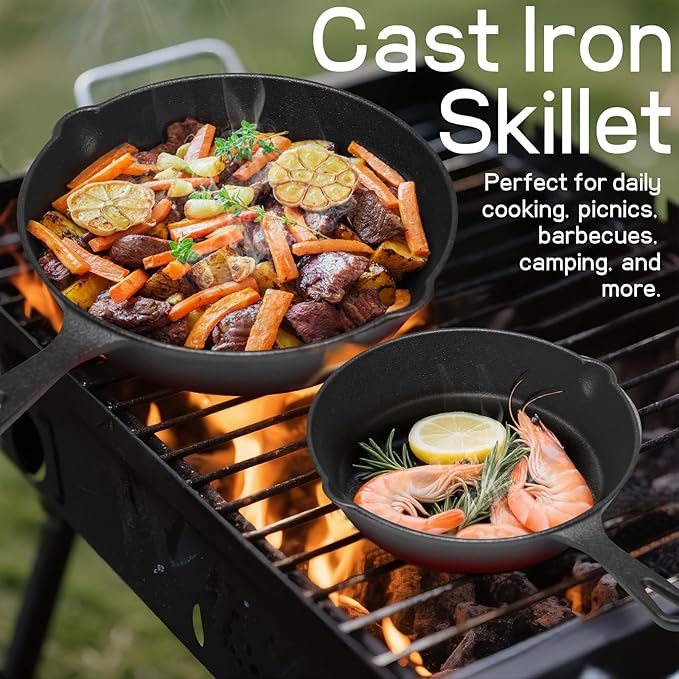 WANGYUANJI Heavy-Duty Cast Iron Skillet Set – Durable Frying Pans for Stove, Oven, Grill & Campfire, Easy to Use and Clean, Black(5.91inch,7.87inch,10.04inch)